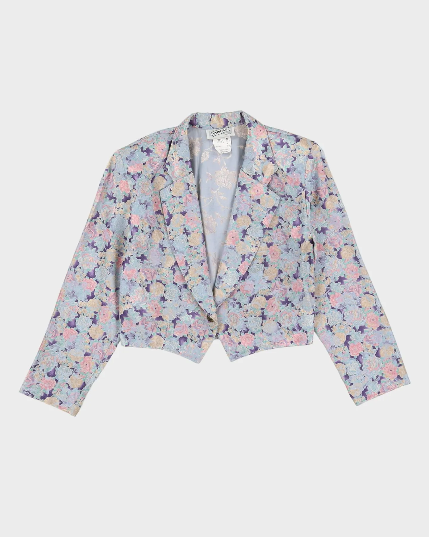 00s Blue Floral Patterned Jacket And Skirt Suit - S