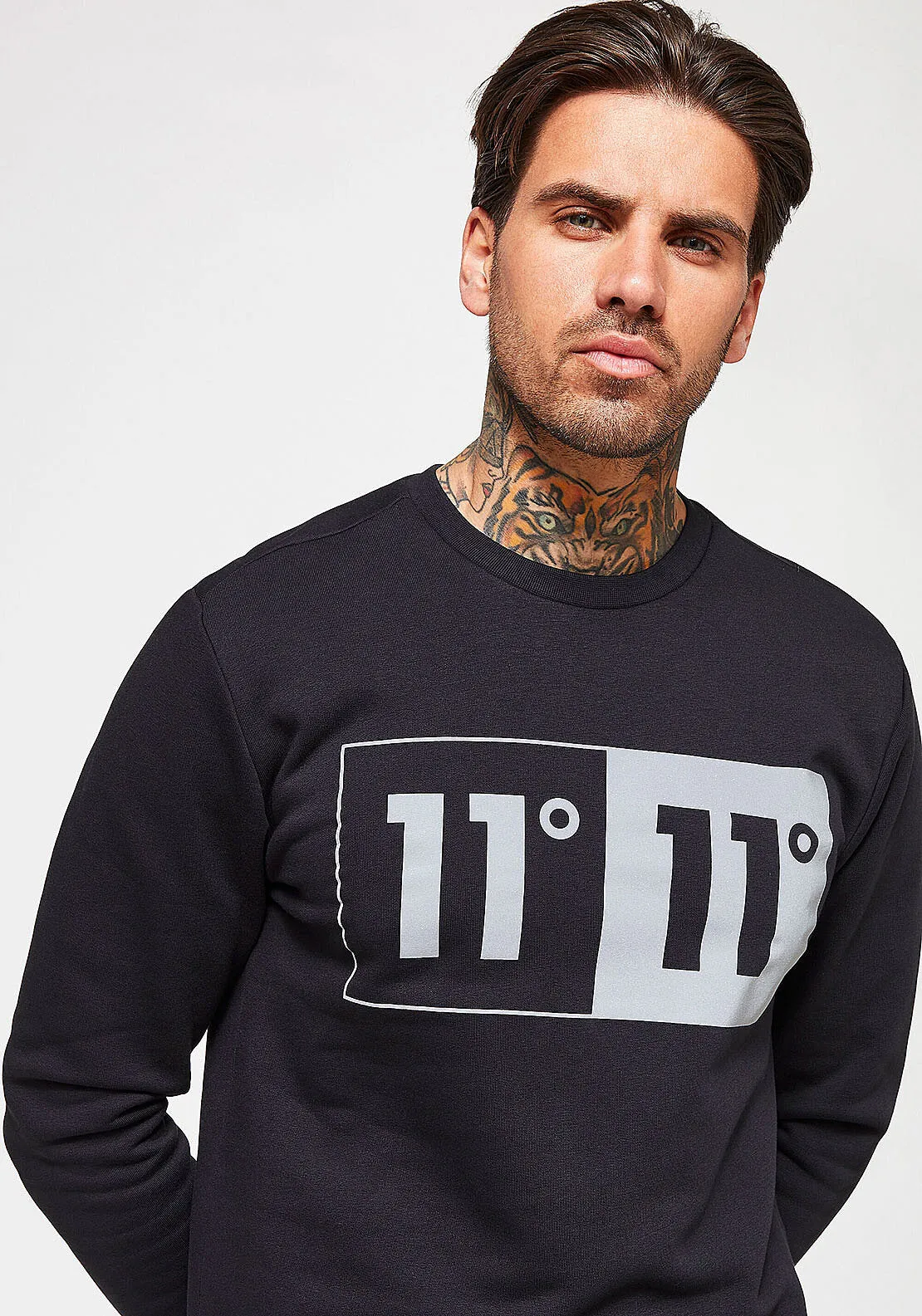 11 Degrees Box Graphic Crew Neck Sweater, Black