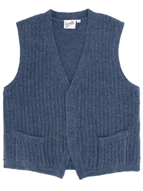 1940s Style Rufus Knitted Waistcoat in Blue