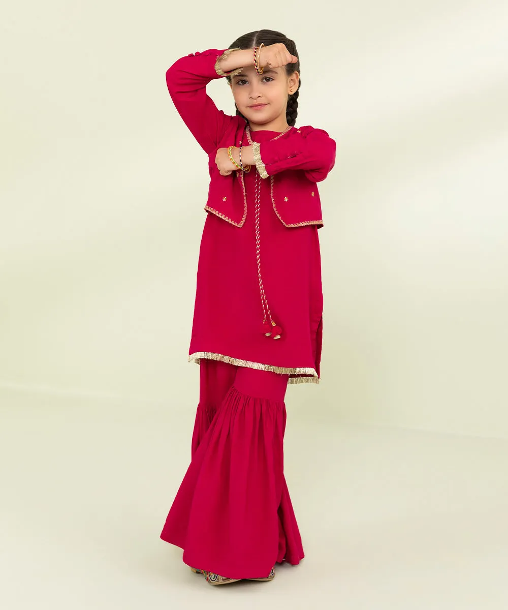 3 Piece - Embroidered Raw Silk Suit