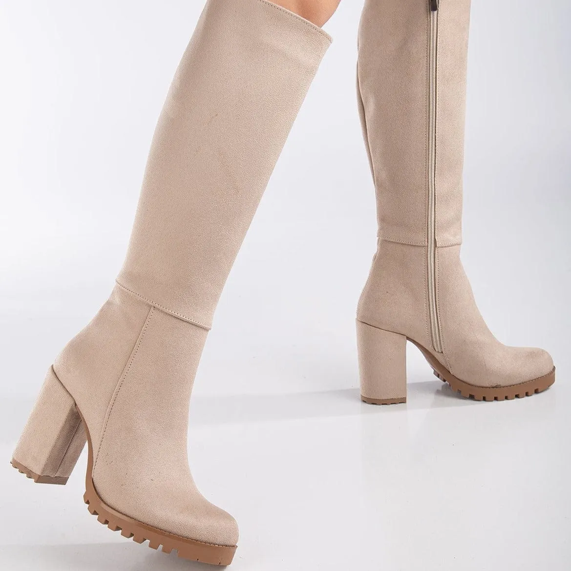 Alize Vegan Suede Wide Calf Platform Boots | Beige