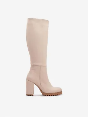 Alize Vegan Suede Wide Calf Platform Boots | Beige