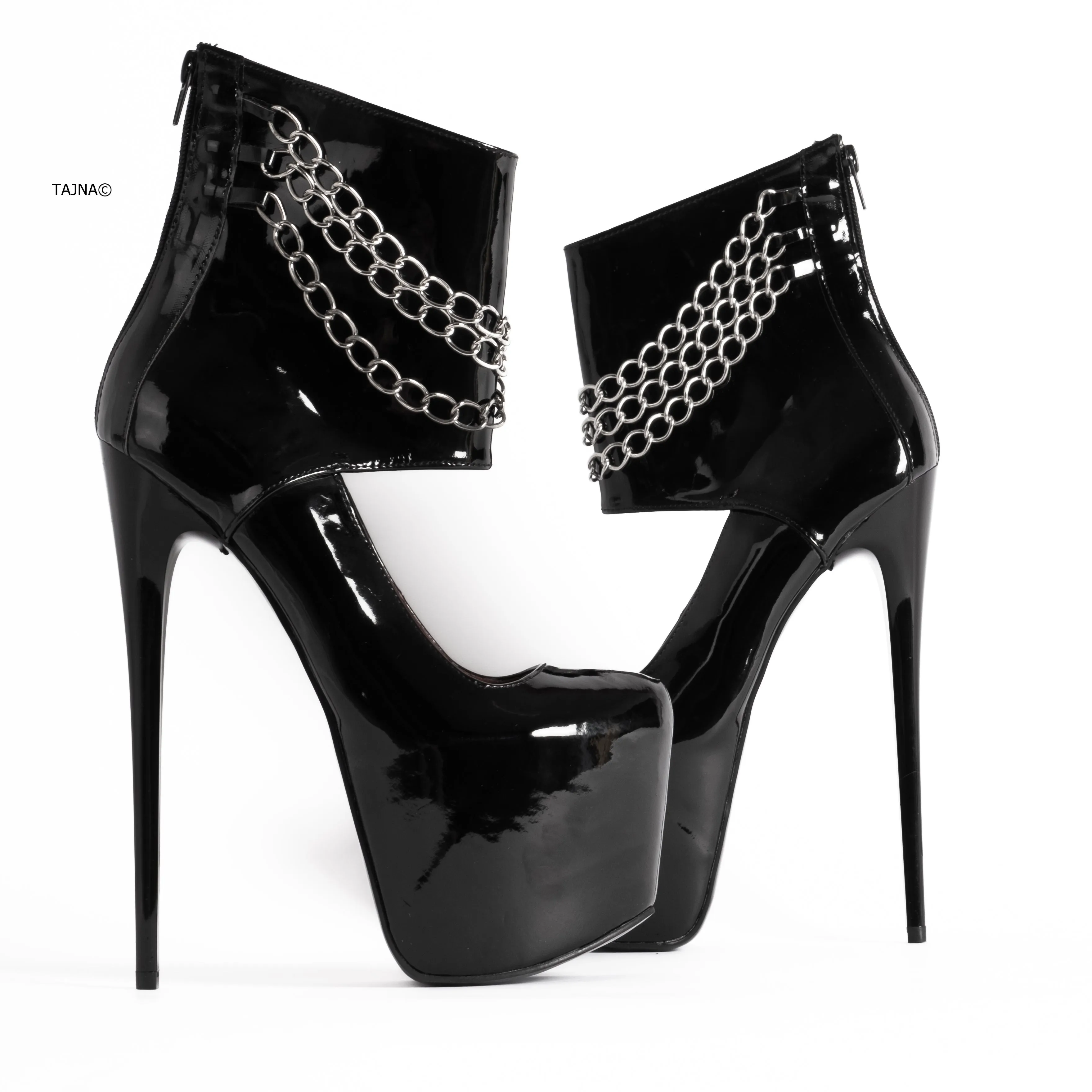 Ankle Bondage Chained Black Gloss High Heels