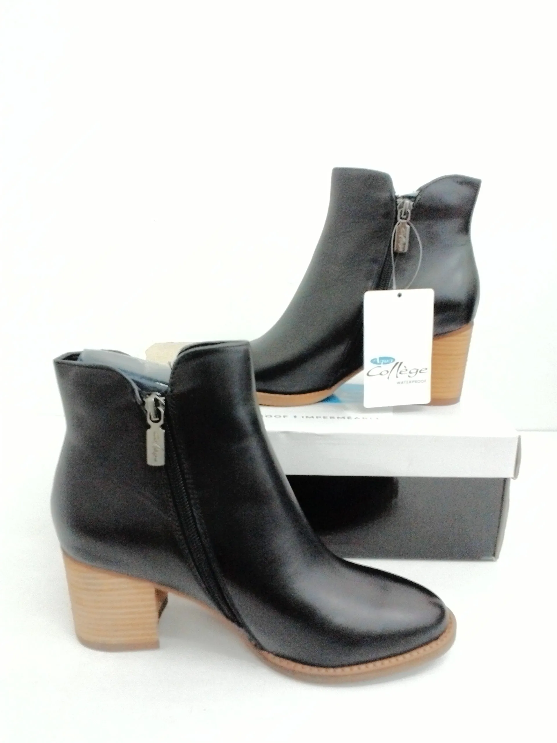 Aqua College Women's Naara Black Leather Booties Size 7.5