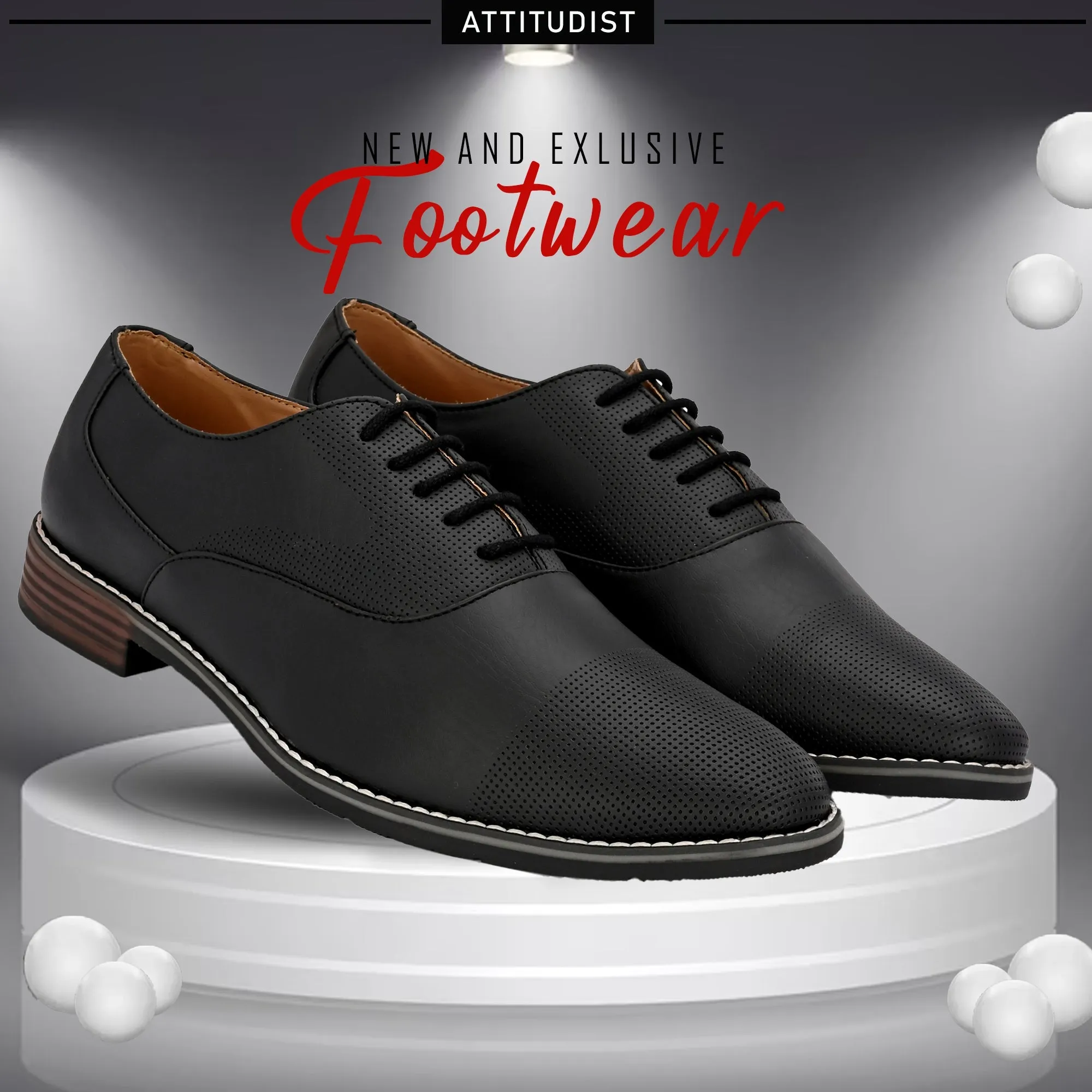 Attitudist Unisex Handcrafted Plain Oxford Matte Black Formal Derby Shoes With Textured Toe