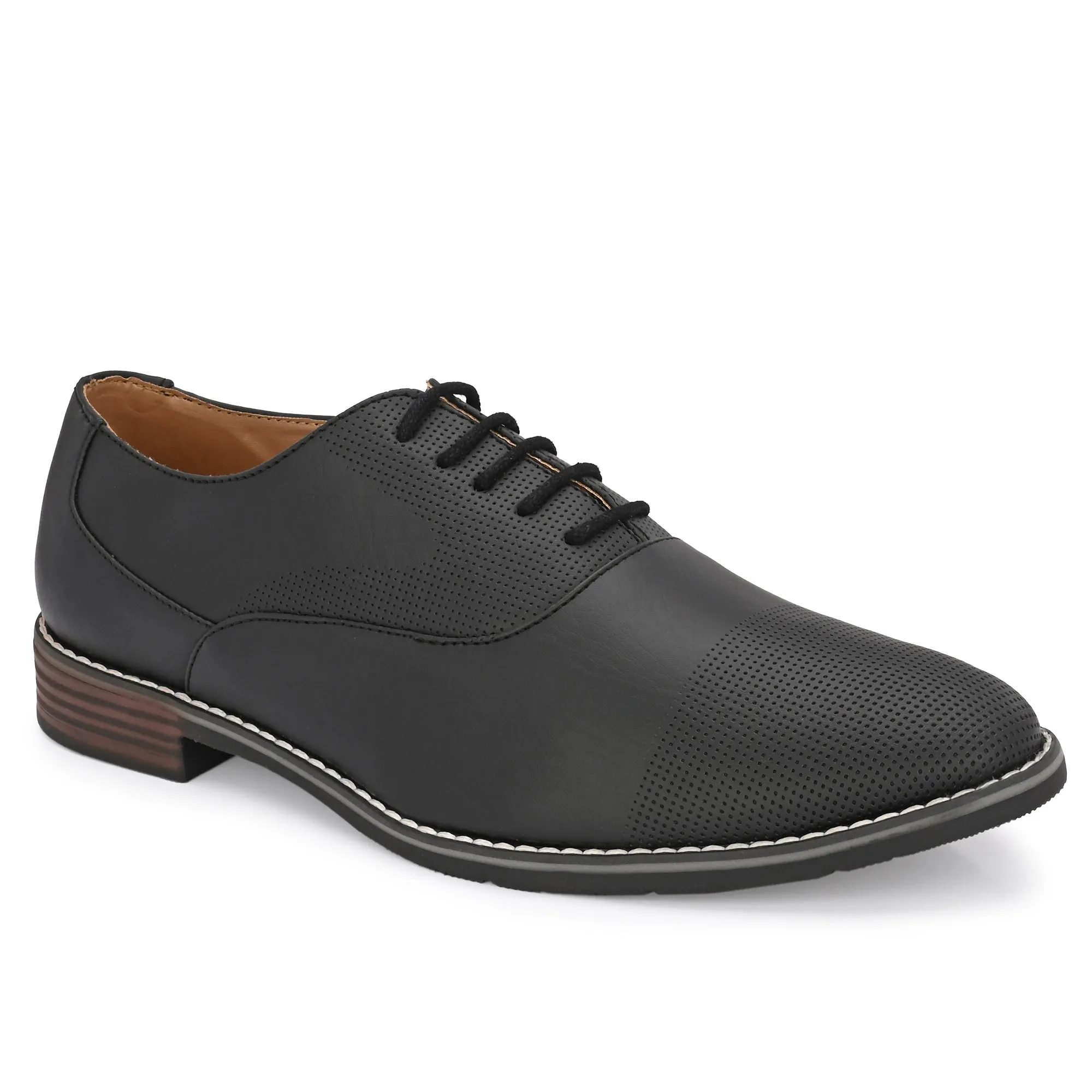 Attitudist Unisex Handcrafted Plain Oxford Matte Black Formal Derby Shoes With Textured Toe