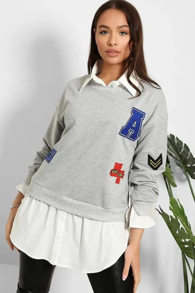 Badge Details Shirt Hem Sweatshirt