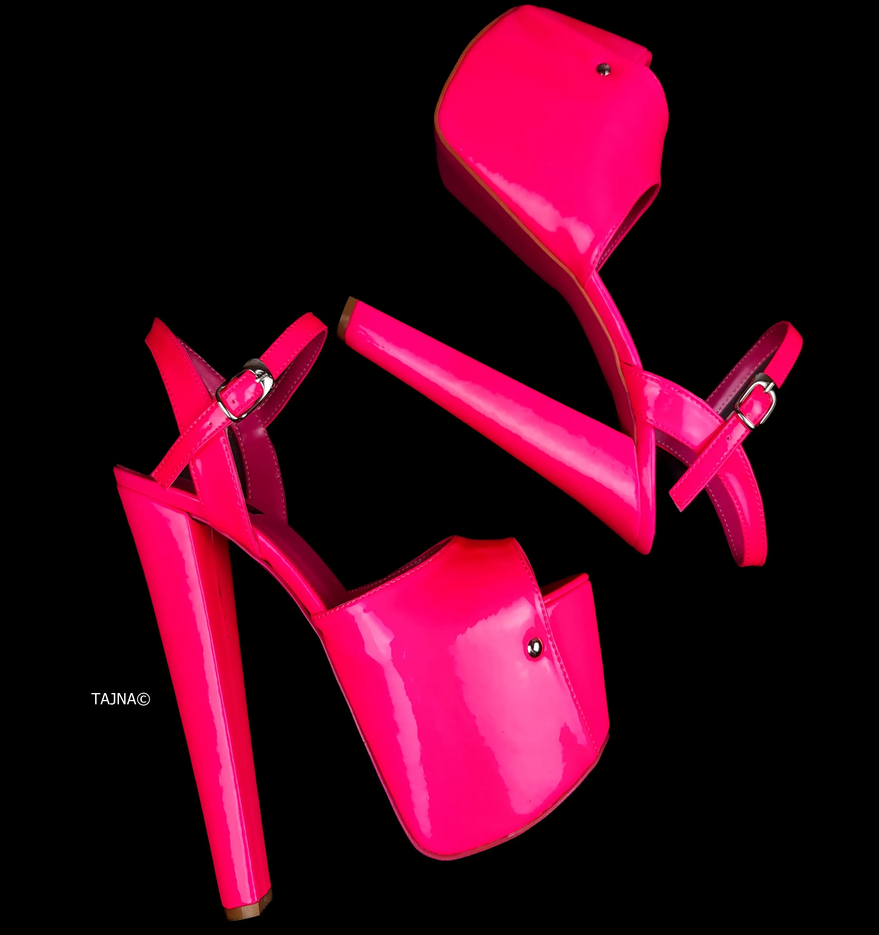 BarbiePink Neon Chunky High Heel Sandals