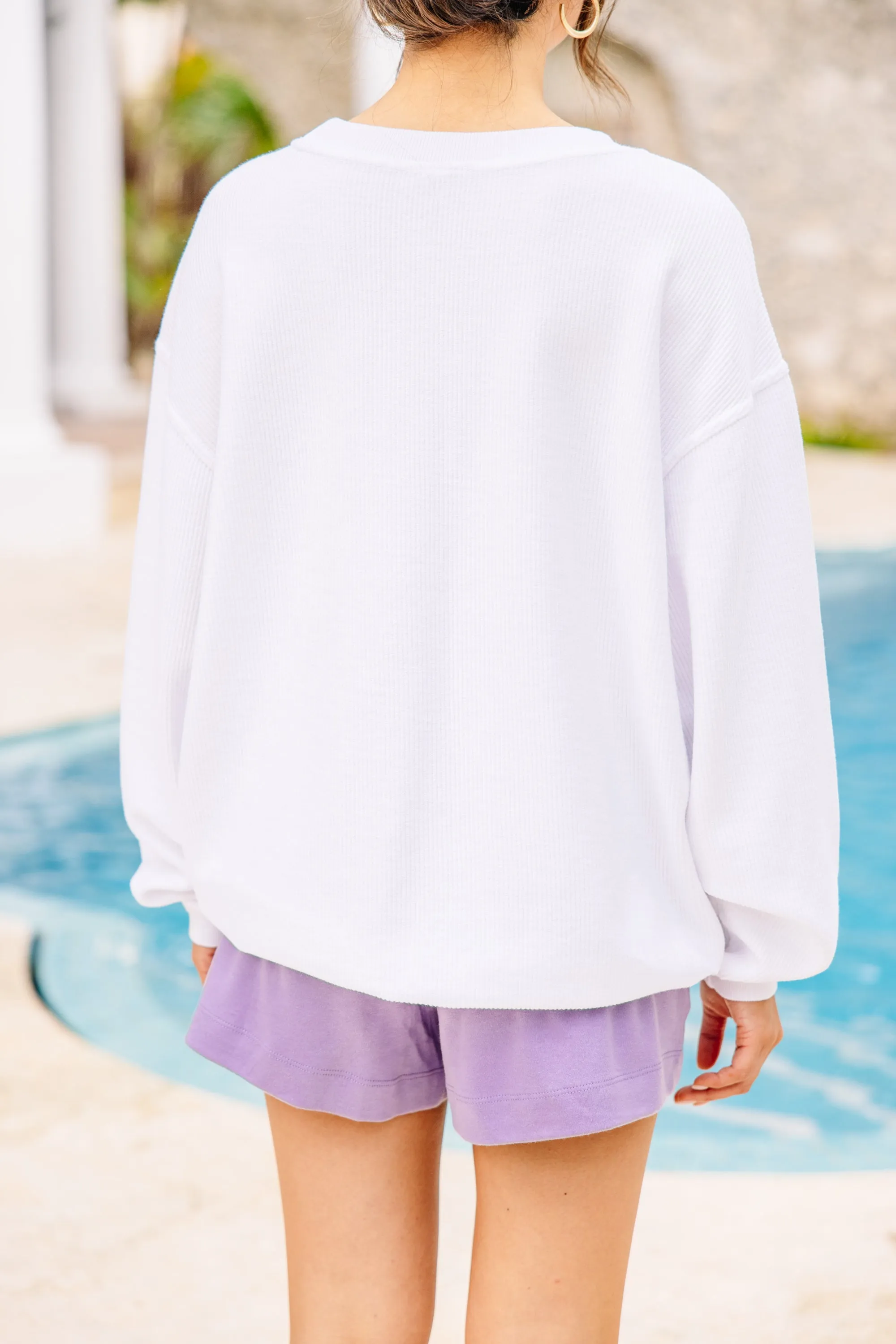 Beach Boat Relax White Corded Sweatshirt