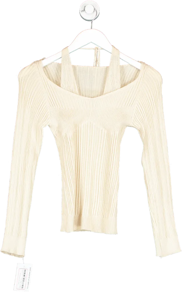 Beige Knitted Jumper With Halter Insert UK S