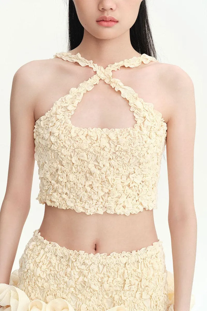 BEIGE MIA SMOCKED CROP TOP