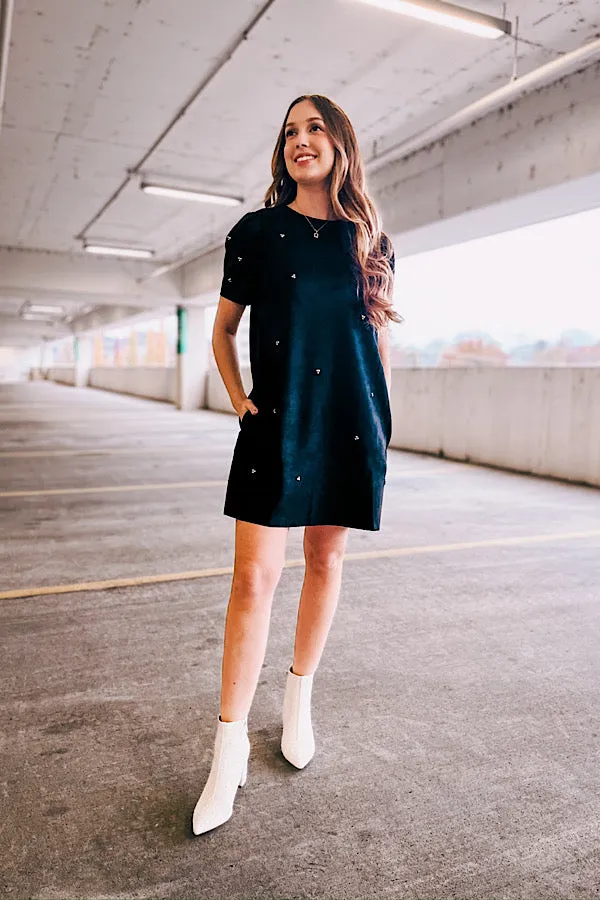 Black Jewel Puff Sleeve Dress