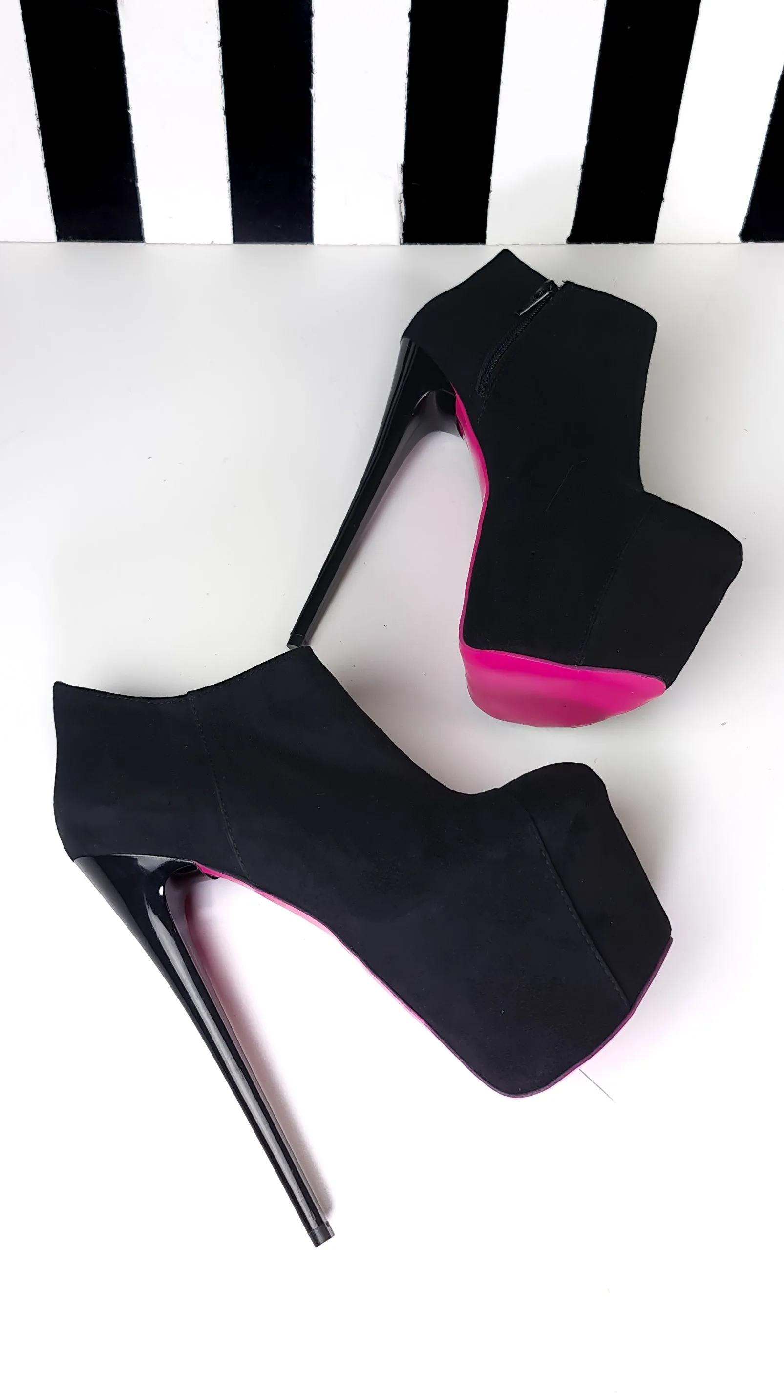 Black Suede Ankle Cut High Heel Booties