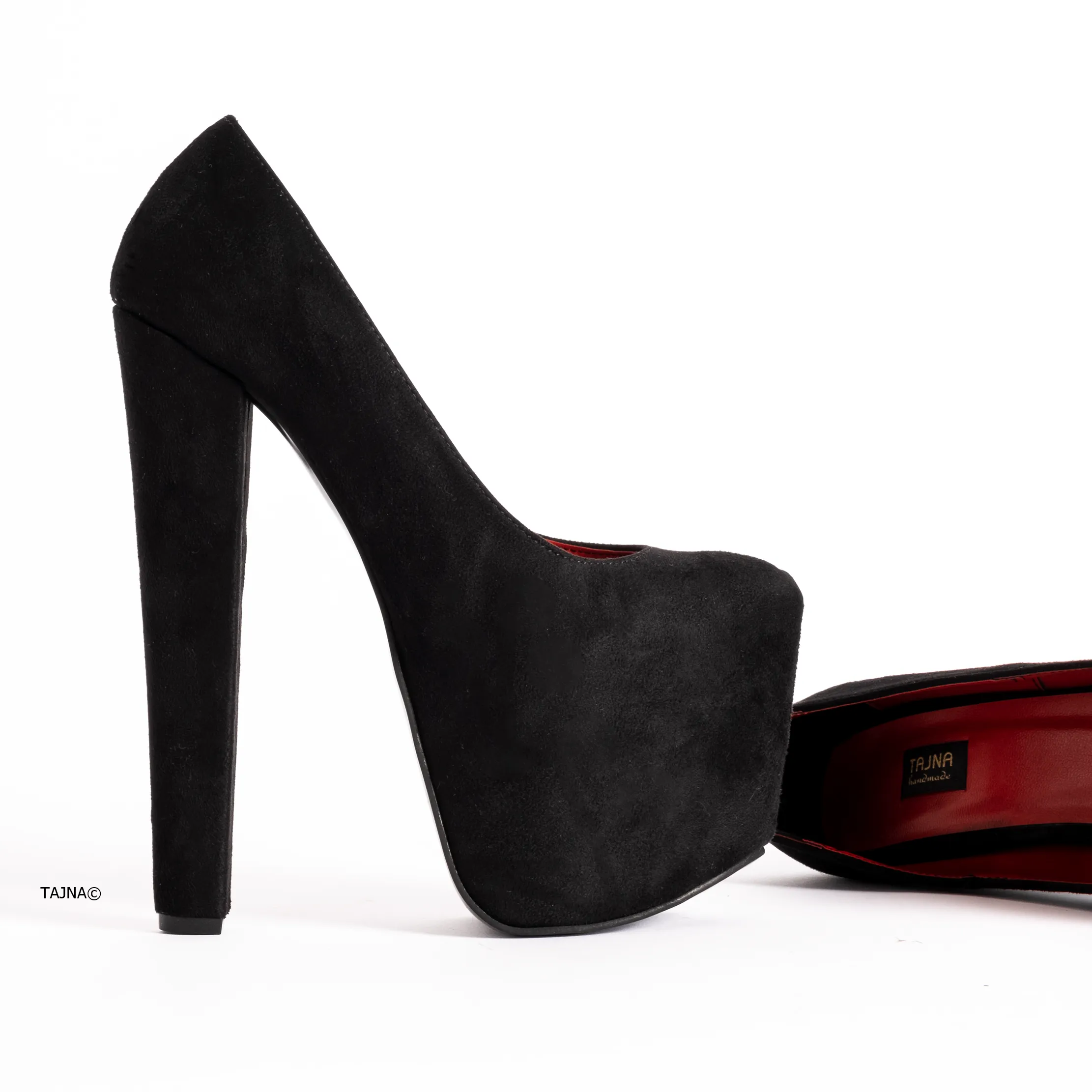 Black Suede Chunky High Heel Pumps