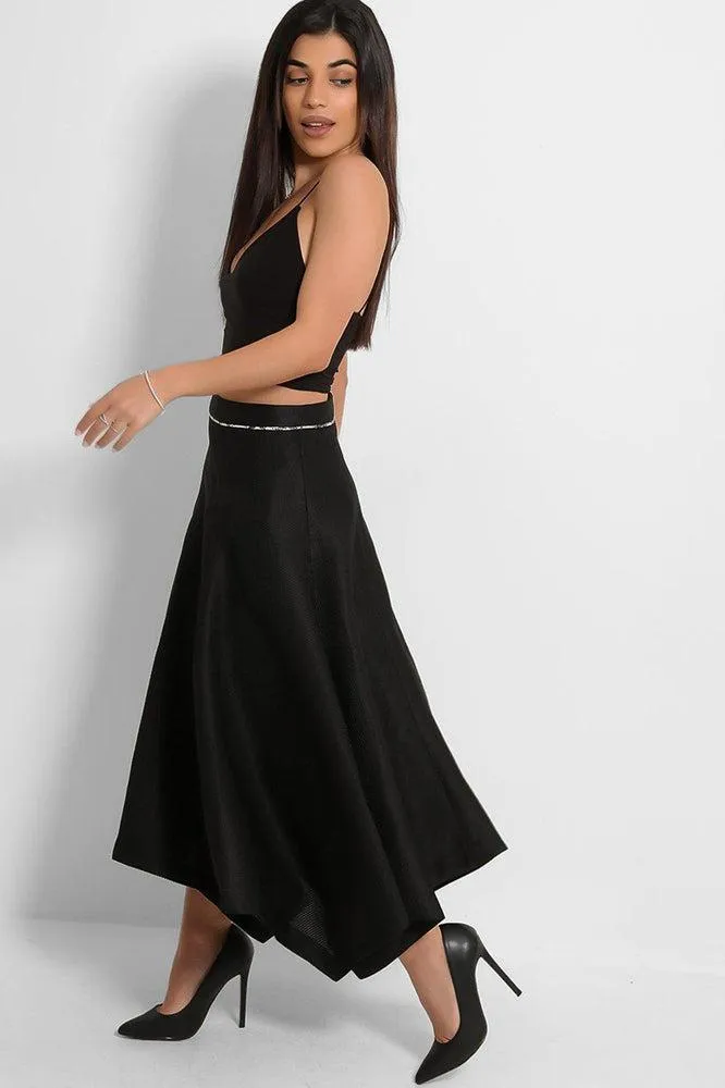 Black Textured Handkerchief A-Line Skirt