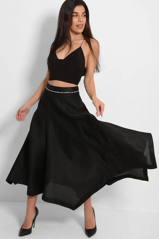 Black Textured Handkerchief A-Line Skirt