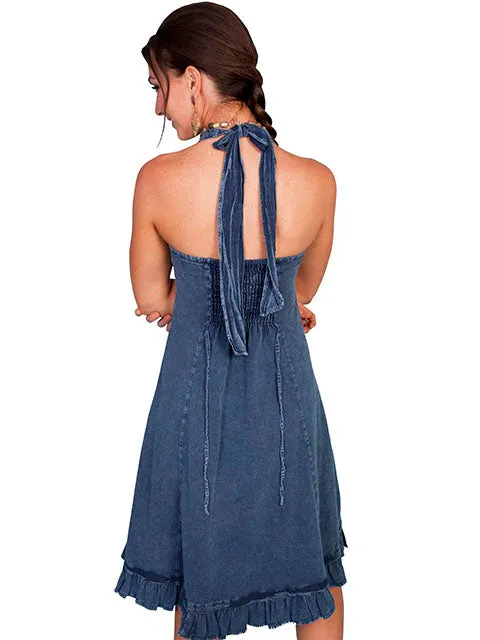 Blue Halter Dress Peruvian Cotton for Country Girls at Bourbon Cowgirl