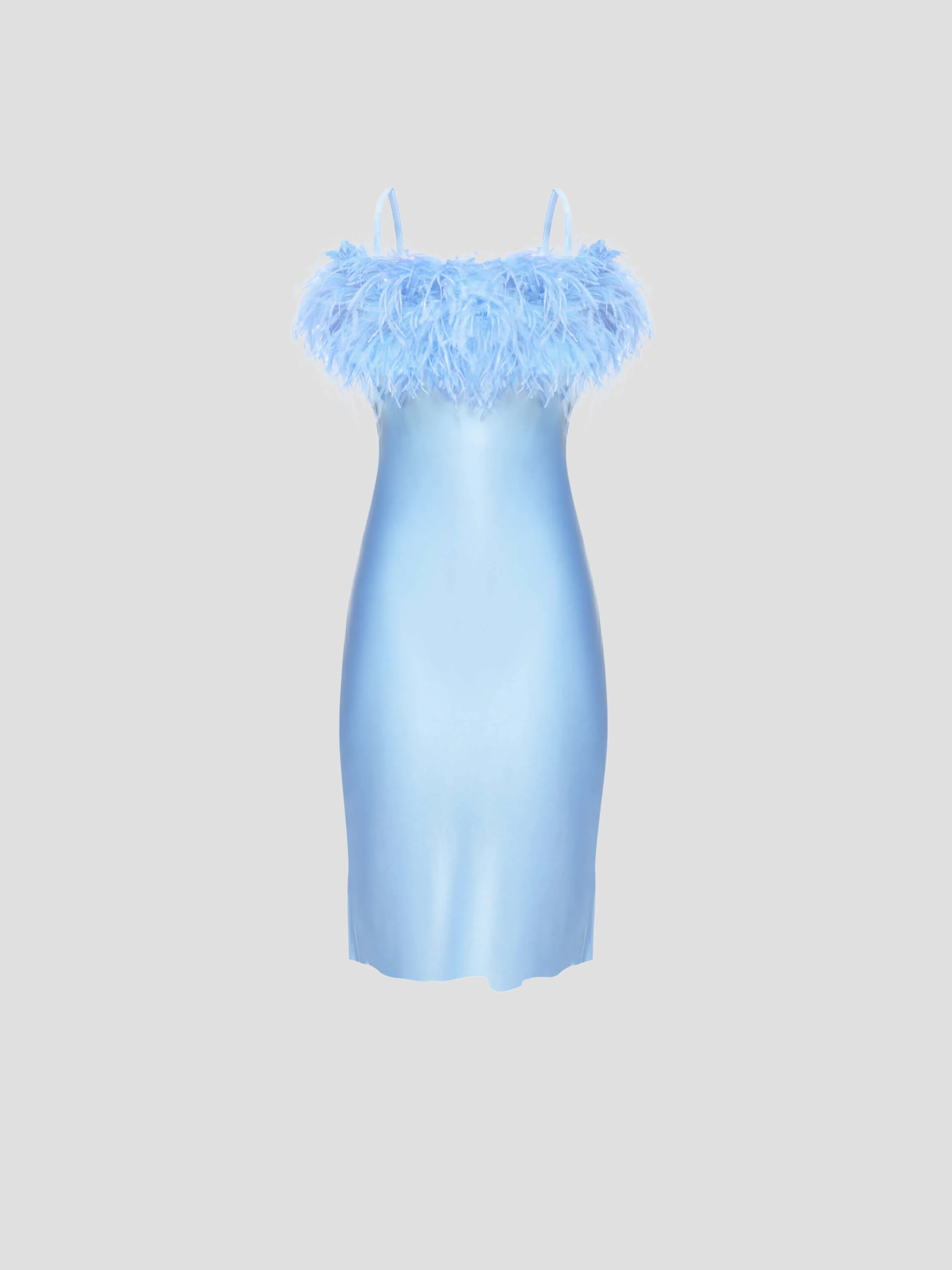 Boheme Mini Dress with Feathers in Light Blue