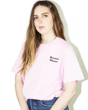 Business Woman Tee – Black on Pink Embroidery