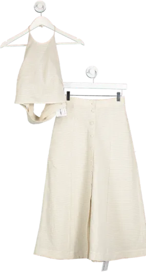 Casa Raki Beige Organic Cotton Button Down Midi Skirt And Backless Halter Top UK S