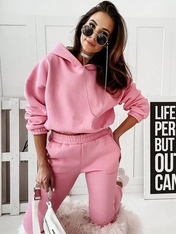 Casual sports hooded long-sleeved trousers two-piece suit SET