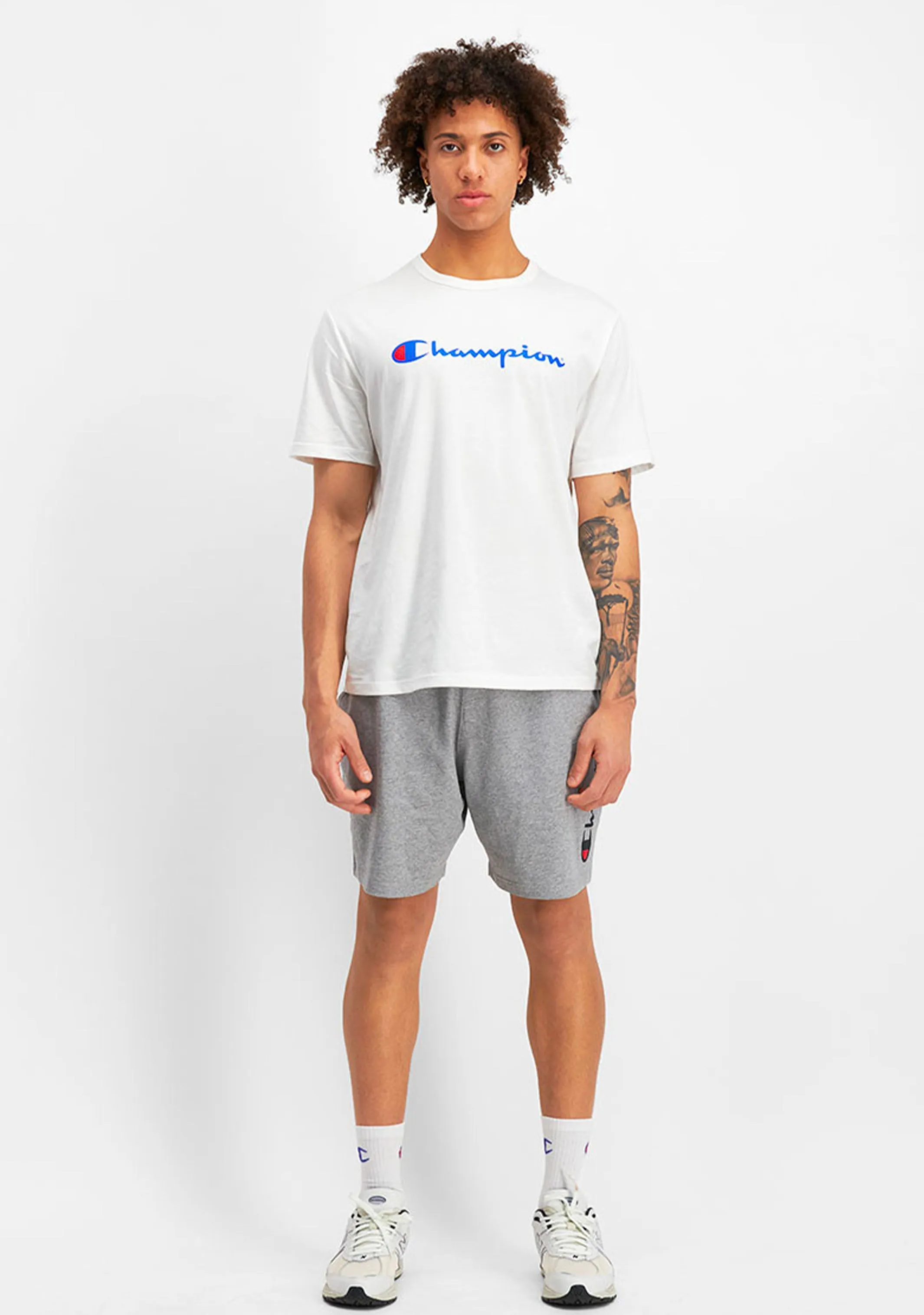 Champion Mens Script Logo Short Sleeve Tee White <br> AXQPN WIT