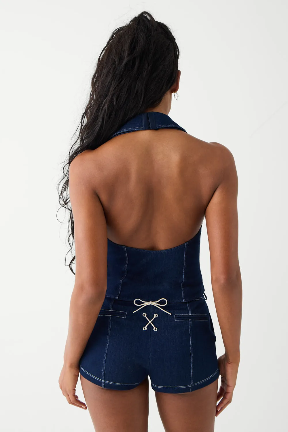 Charly Denim Halter Top - Blue Denim