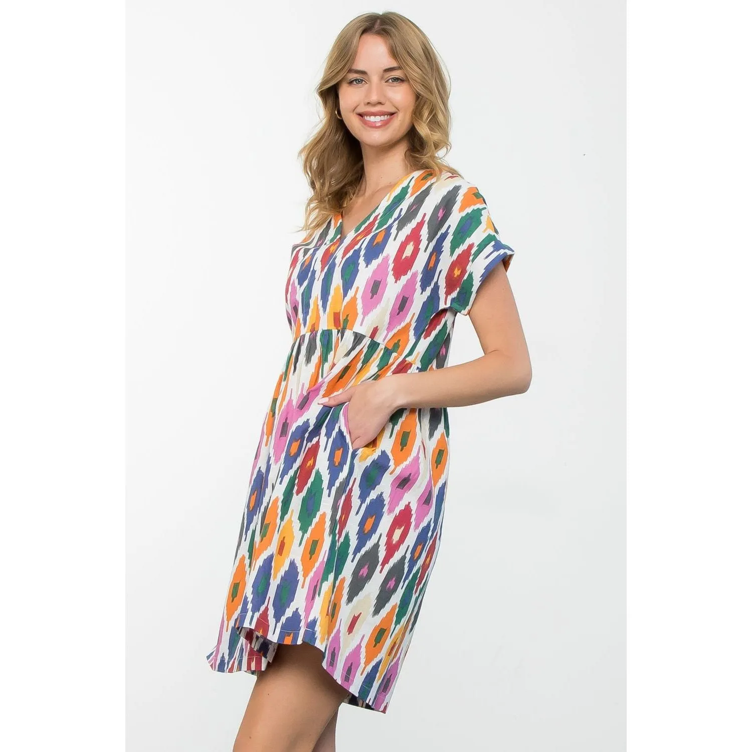 Cheryl Short Sleeve Multi Color Pattern THML Dress