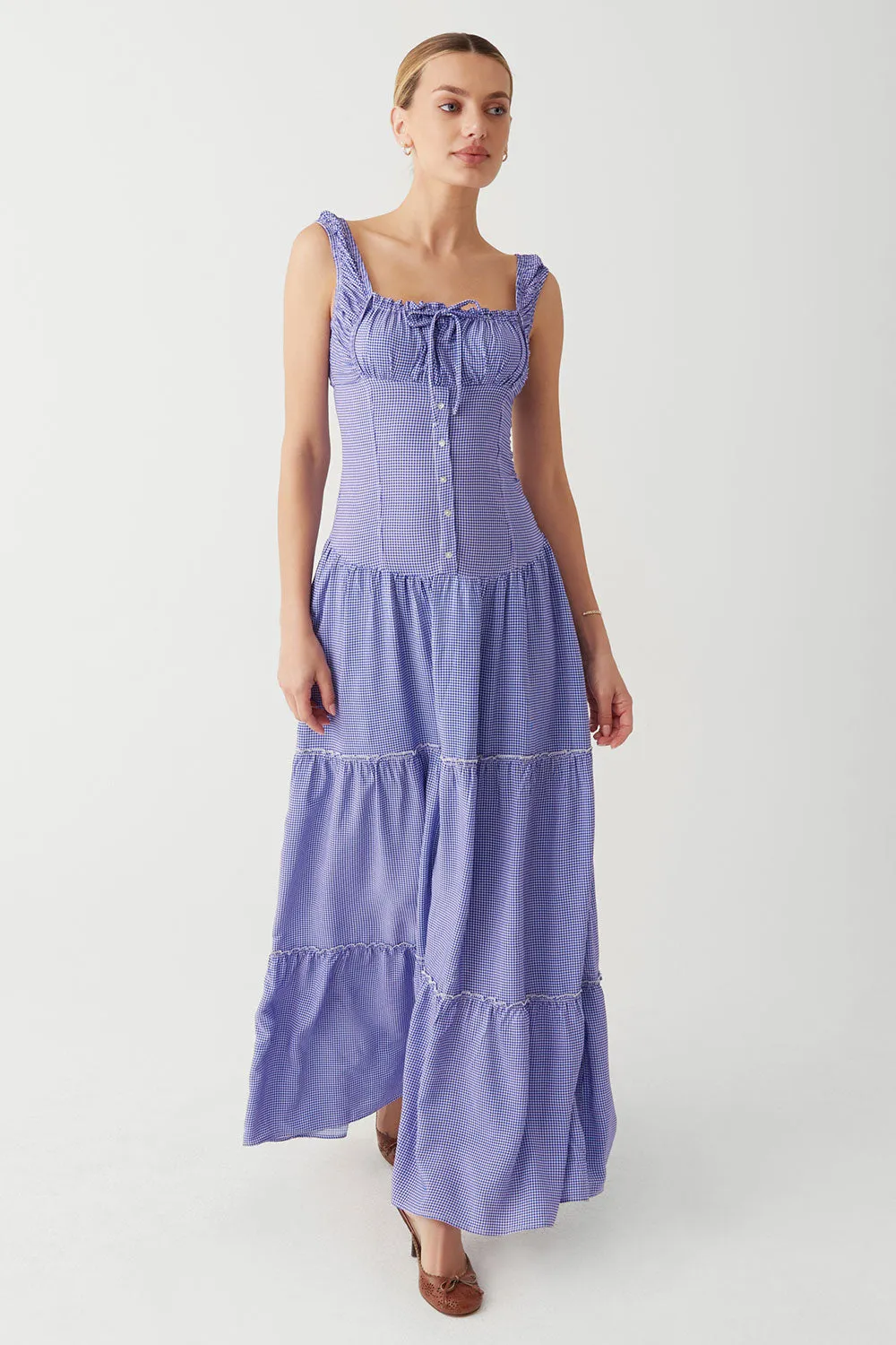 Christabelle Ruffle Maxi Dress - Sailor Gingham