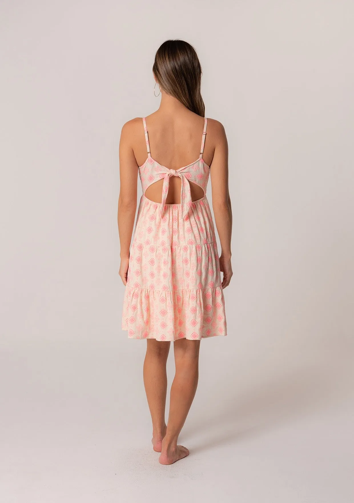 Clara Embroidered Mini Dress, Natural/Pink