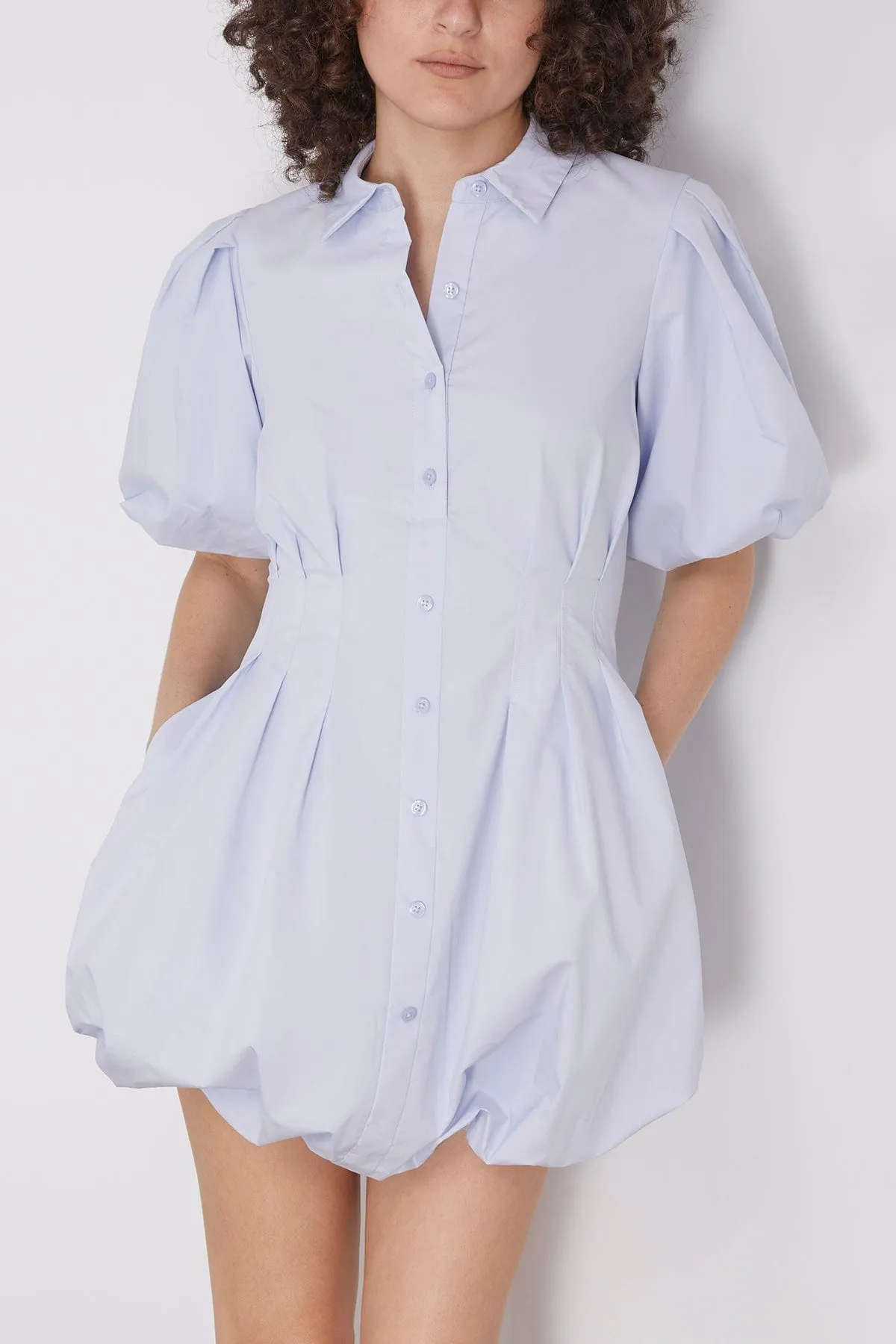 Elegant Cleo Balloon Pintuck Mini Dress in Soothing Blue Haze for a Chic Look