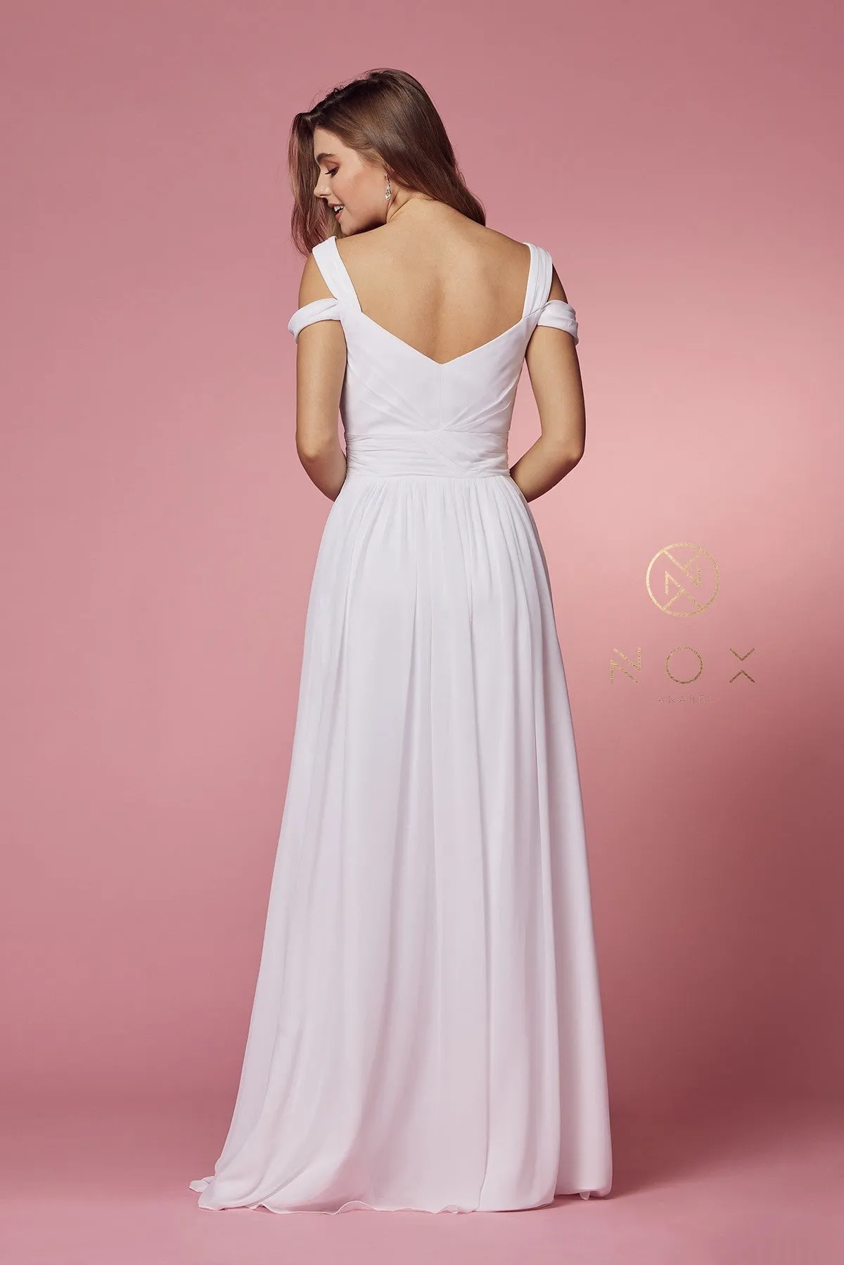 COLD-SHOULDER WITH SLIP SKIRT LONG CHIFFON DRESS NARI-Y277W