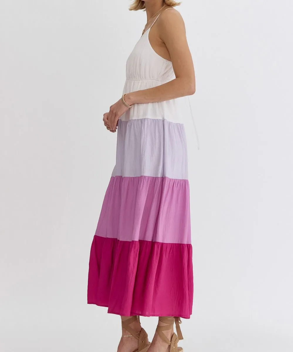 Color Block Maxi Dress - Magenta Combo