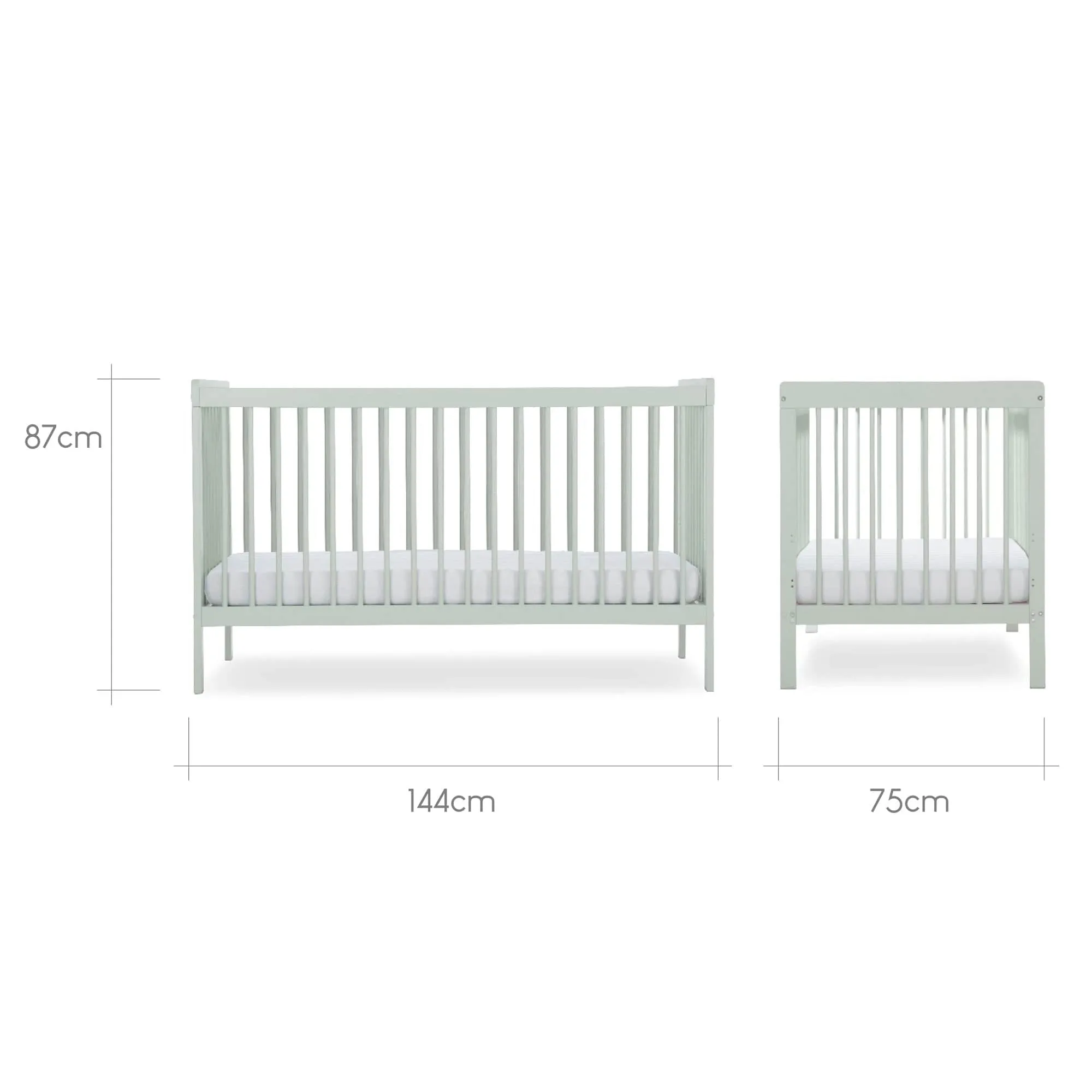 CuddleCo Nola 3pc Set Changer, Cot Bed and Clothes Rail - Sage Green