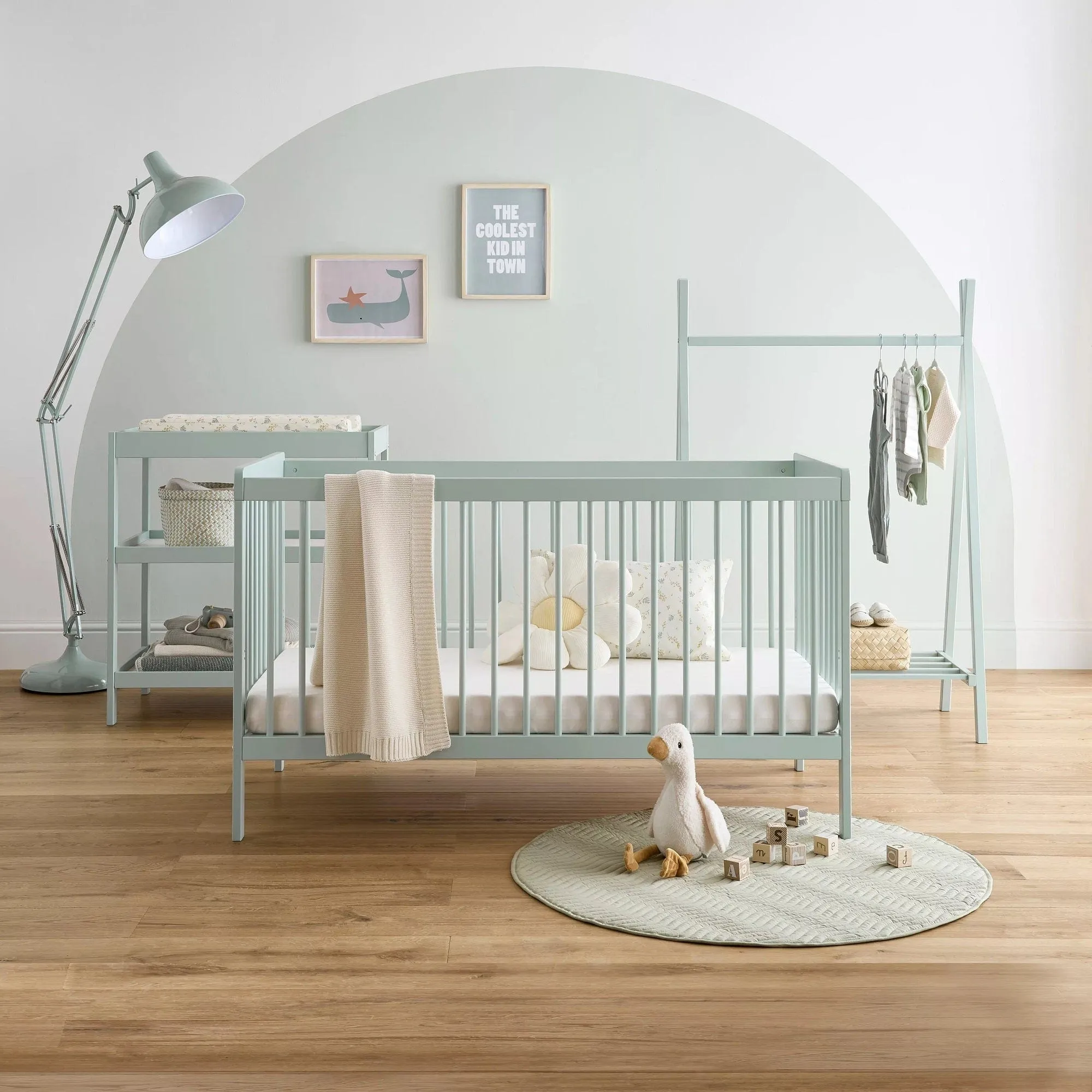 CuddleCo Nola 3pc Set Changer, Cot Bed and Clothes Rail - Sage Green