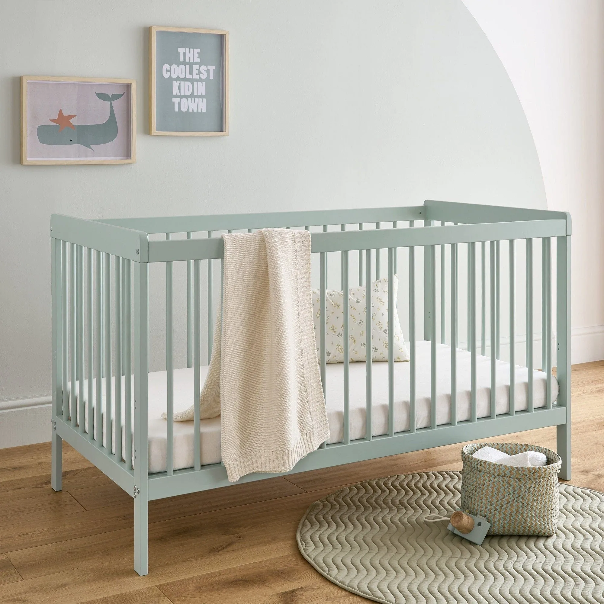 CuddleCo Nola 3pc Set Changer, Cot Bed and Clothes Rail - Sage Green