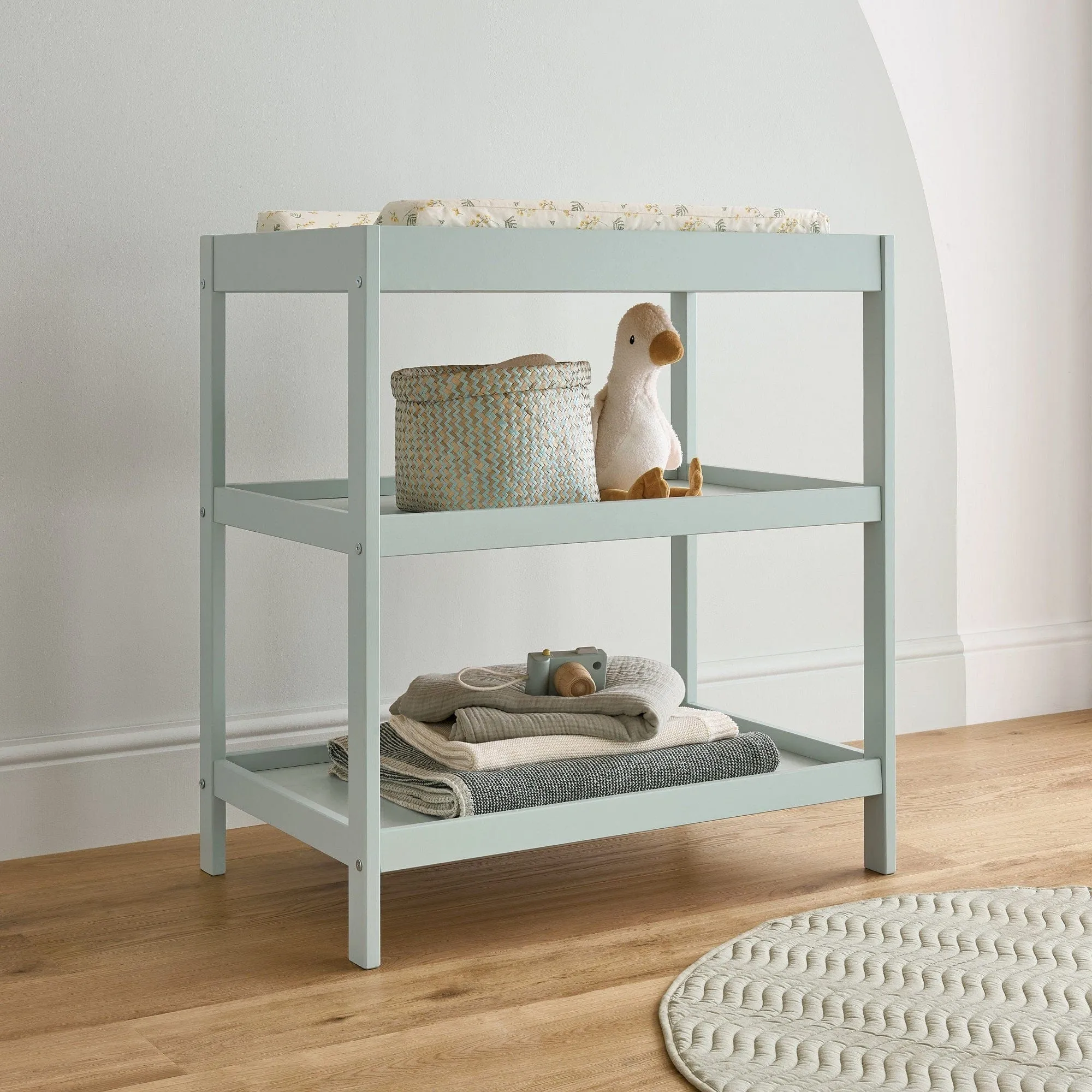 CuddleCo Nola 3pc Set Changer, Cot Bed and Clothes Rail - Sage Green