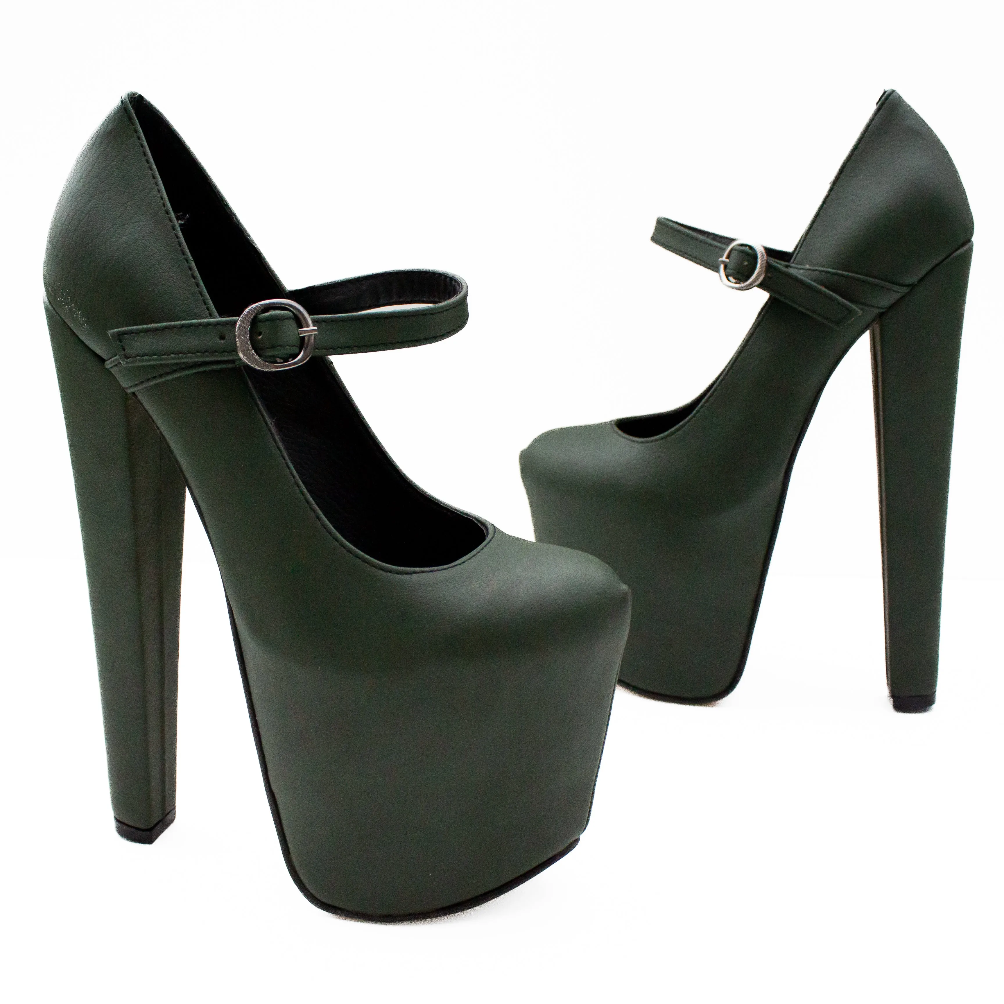 Deep Green Mary Jane Chunky Platform Heels