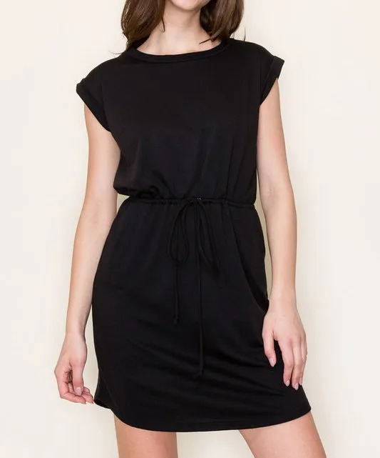 Drawstring Waist Dress - Black