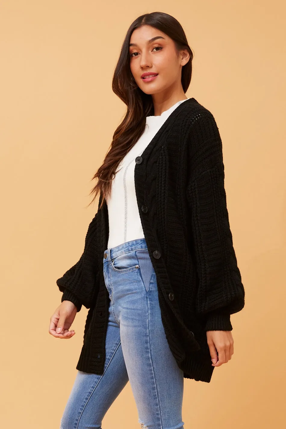 ELANA CABLE KNIT CARDIGAN