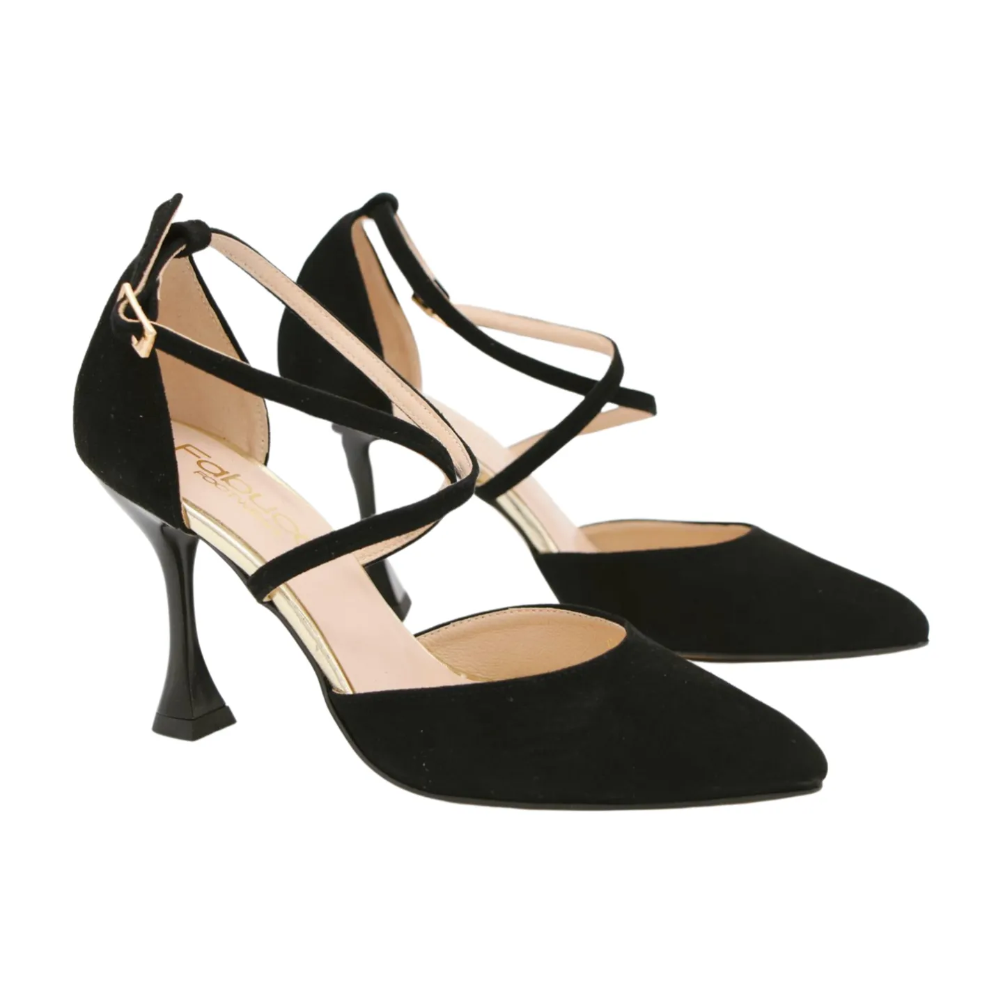 EMIS Black Criss Cross Point Toe Heels