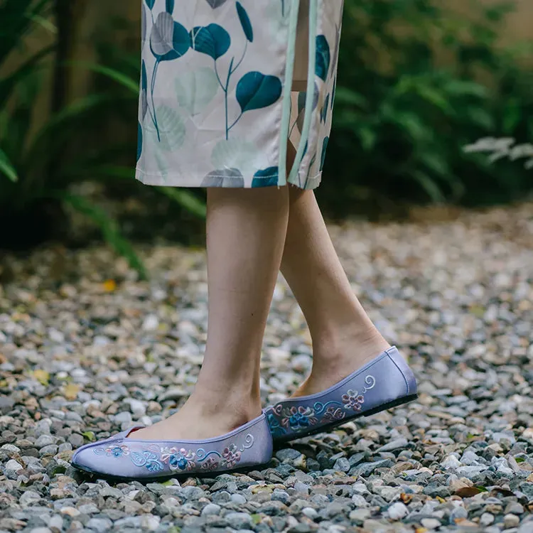 Floral Embroidered Shoes - Purple