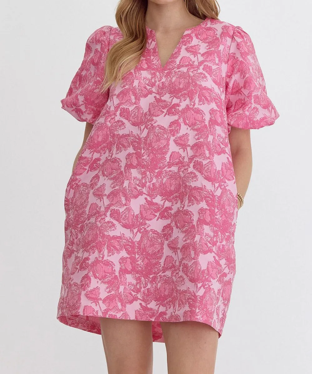 Floral Jacquard Dress - Pink