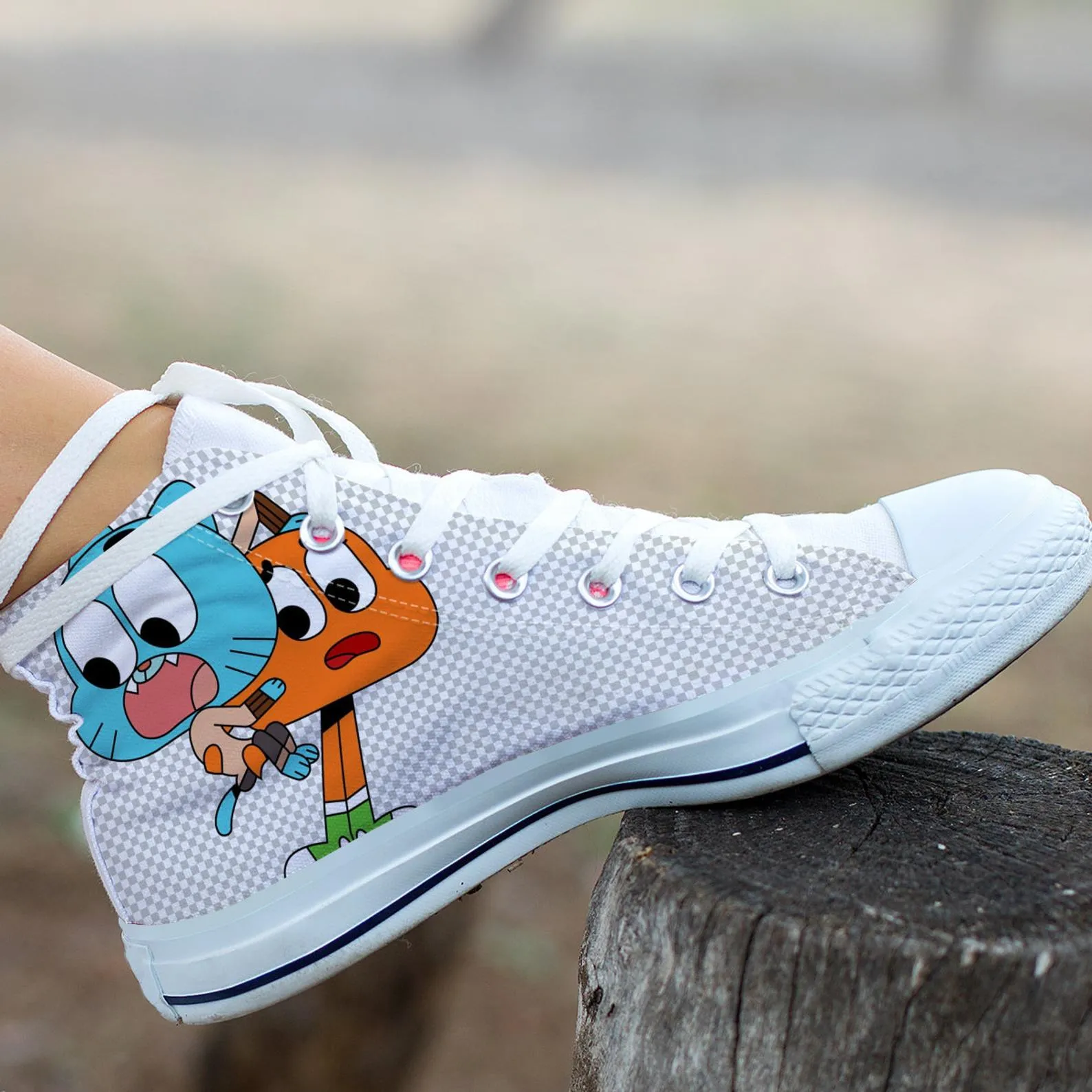 Gumball Custom Shoes, Cartoon Hightops, Cartoon Network Shoes, Custom Hi Tops, Gumball Beads Shoes, Gumbal Machine Shoes