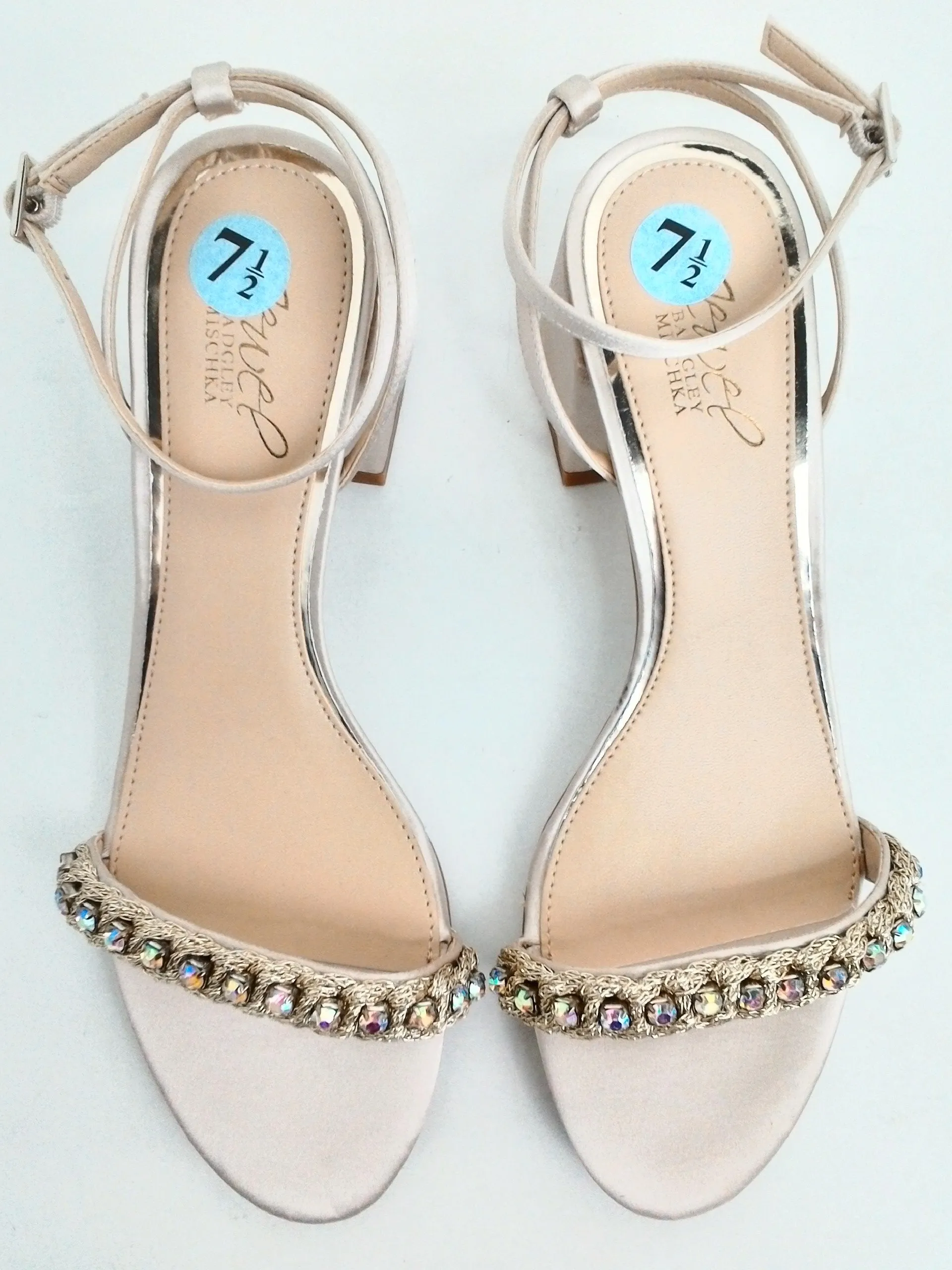 Jewel Badgley Mischka Women's Champagne Heeled Sandals Size 7.5 M