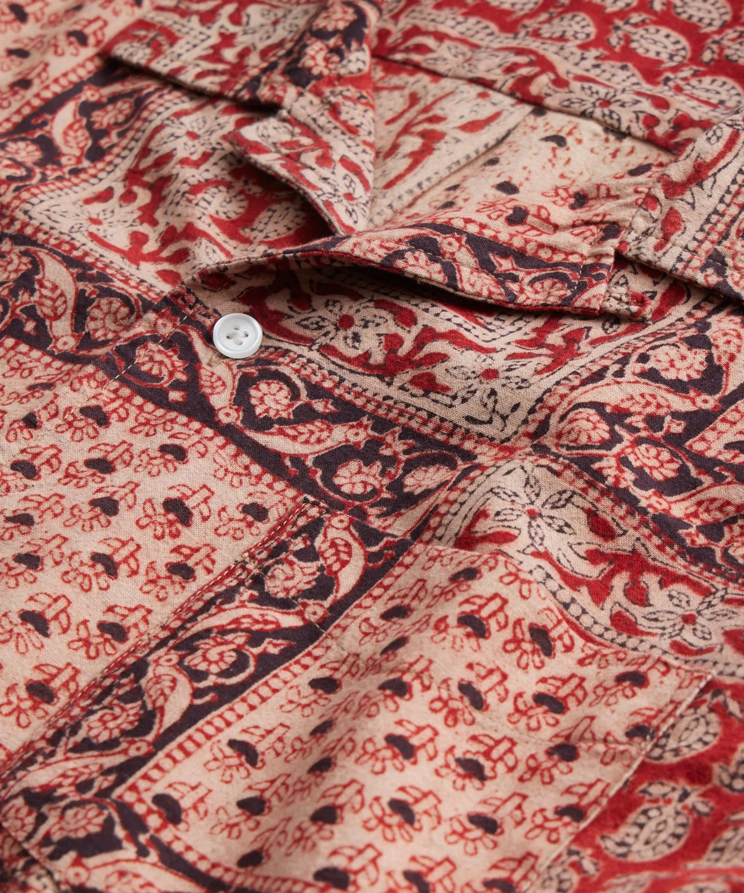 Kalamkari Block Print Short Sleeve Camp Collar