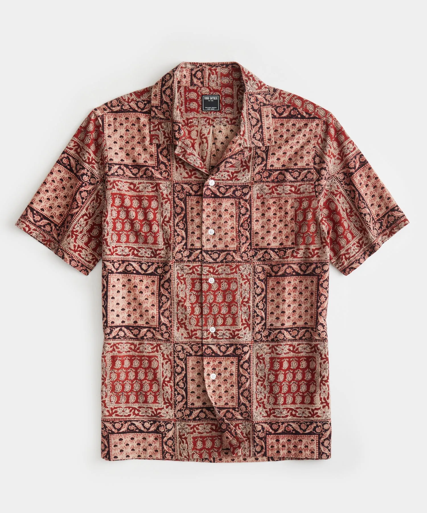 Kalamkari Block Print Short Sleeve Camp Collar