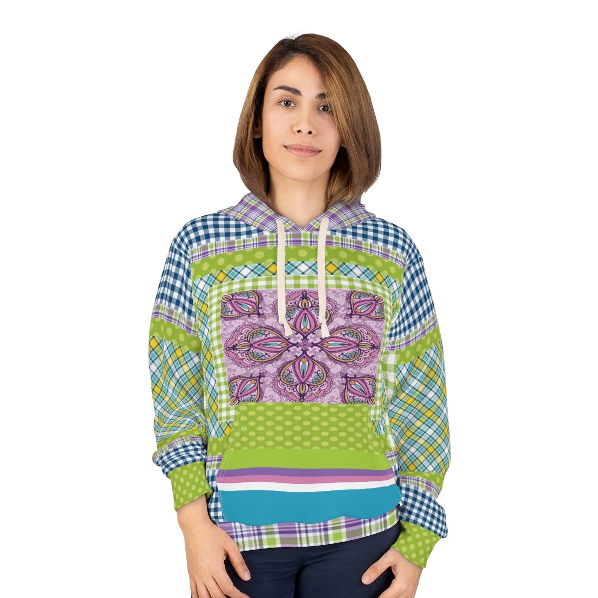 Kaleido-Scape Plaid Patchwork Unisex Pullover Hoodie