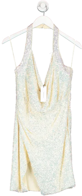 Karen Millen Metallic Iridescent Sequin Halter Cowl Neck Mini Dress UK 8