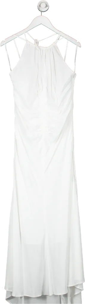 Karen Millen White Premium Ruched Halter Strappy Maxi Dress UK 12